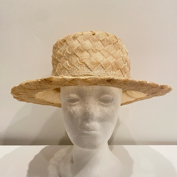 New vintage Daniele Meucci 100% Natural Straw unique checkerboard Woven Hat. - Picture 2 of 12